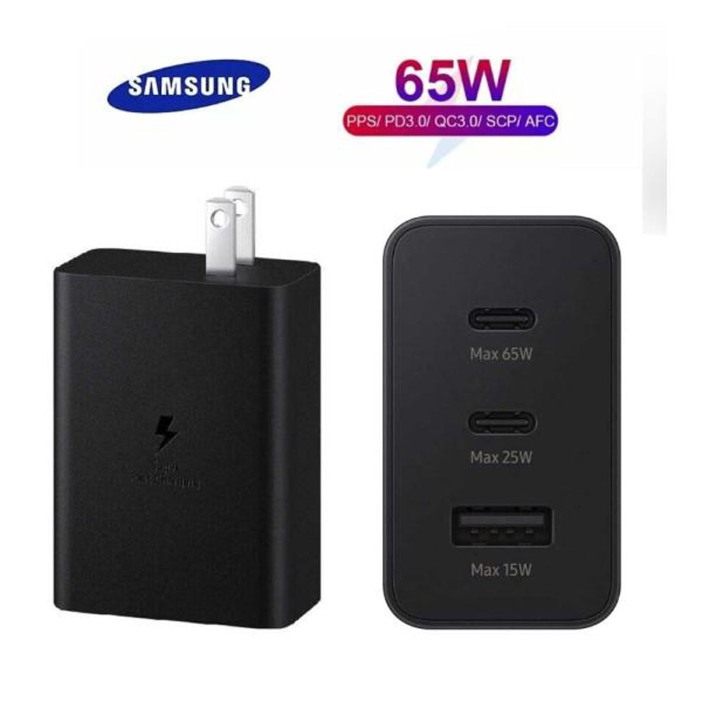 65W Samsung US PIN PD Power Adaptor Trio Usb C x 2Ports